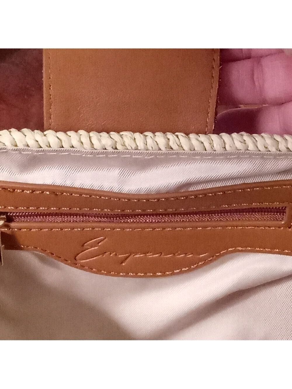 NWT Emperia Natural Straw And Vegan Leather Crossbody Bag With Beaded Accents - Picture 10 of 12
